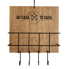 Perchero Decorativo Madera y Metal "Mi Casa Es Tu Casa"