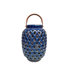 Fanal ceramica azul con manija - comprar online