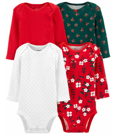 KIT 4 BODYS CARTERS VERMELHO FLORAL