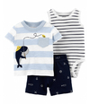 CONJUNTO 3 PECAS CARTERS BLUSA BALEIA E REGATA LISTRADA