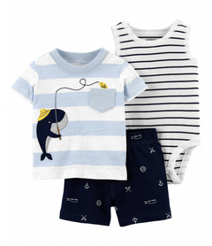 CONJUNTO 3 PECAS CARTERS BLUSA BALEIA E REGATA LISTRADA