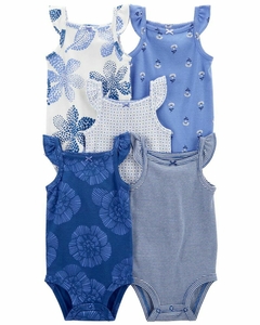 KIT 5 BODYS CARTERS REGATAS FLORAL AZUL