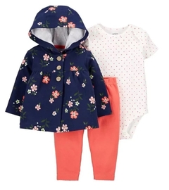 CONJUNTO 3 PECAS CARTERS CASAQUINHO FLORAL DE BOTÃO