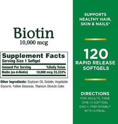 BIOTIN 10,000 MCG - NATURE'S BOUNTY - 120 TABLETES - comprar online