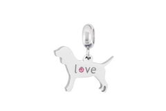 Berloque Cachorro Love Strass Rosa Aço - BQAÇ0056