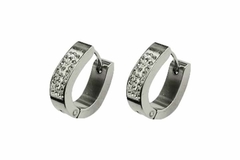 Brinco Argola Gota 3 Fileiras de Strass Aço - BRAÇ0007