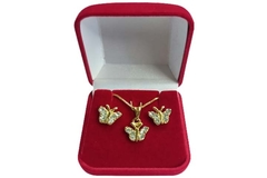 Conjunto Borboleta com Strass Folheado Ouro c/Caixa - CJFO0026