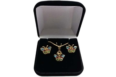 Conjunto Borboleta com Strass Ciganinha Folheado Ouro c/Caixa - CJFO0029 na internet