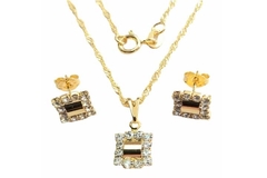 Conjunto Quadradinho com Strass Folheado Ouro c/Caixa - CJFO0046 - comprar online