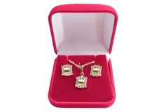 Conjunto Quadradinho com Strass Folheado Ouro c/Caixa - CJFO0046