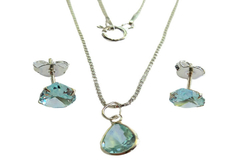 Conjunto Gota Verde Aqua Prata 925 c/Caixa - CJPR0005 - comprar online