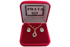 Conjunto Gota Verde Aqua Prata 925 c/Caixa - CJPR0005