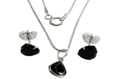 Conjunto Gota Pedra Preta Prata 925 c/Caixa - CJPR0011 - comprar online