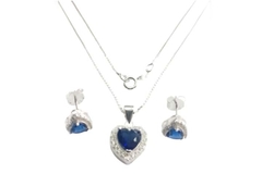 Conjunto Coração Pedra Azul com micro Zircônias Prata 925 c/Caixa - CJPR0013 - comprar online