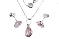 Conjunto Gota Rosa Transparente Prata 925 c/Caixa - CJPR0017 - comprar online