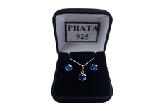 Conjunto Ponto de Luz Azul Royal Translúcido Prata 925 c/Caixa - CJPR0020