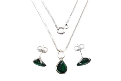 Conjunto Gota Pedra Verde Prata 925 c/ Caixa - CJPR0024 - comprar online