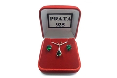 Conjunto Gota Pedra Verde Prata 925 c/ Caixa - CJPR0024