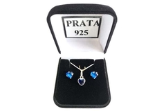 Conjunto Coração Pedra Azul Royal Prata 925 c/Caixa - CJPR0031