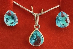 Conjunto Gota Pedra Verde Aquamarine Prata 925 c/Caixa - CJPR0032 - comprar online