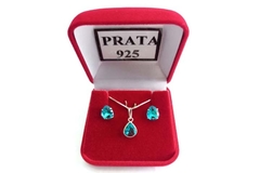 Conjunto Gota Pedra Verde Aquamarine Prata 925 c/Caixa - CJPR0032