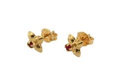 Brinco Flor 4 Pétalas Strass Vermelho Folheado à Ouro - BRFO0029 - comprar online