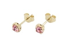 Brinco Mini Strass Rosa 4 Garras Folheado à Ouro - BRFO0117 - comprar online