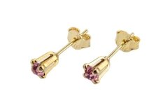 Brinco Solitário 4 Garras Strass Rosa Folheado à Ouro - BRFO0079 - comprar online