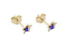 Brinco Mini Estrela Strass Azul Royal Folheado à Ouro - BRFO0056 - comprar online