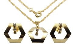 Conjunto Hexágono Strass Folheado Ouro c/Caixa - CJFO0017 - comprar online