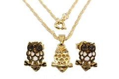 Conjunto Coruja Galho Strass Folheado Ouro c/Caixa - CJFO0018 na internet