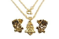 Conjunto Coruja Galho Strass Folheado Ouro c/Caixa - CJFO0018 - comprar online