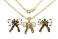 Conjunto Laço Strass Folheado Ouro c/Caixa - CJFO0009 - comprar online