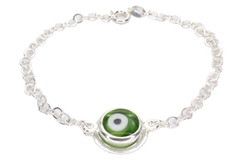 Pulseira Elos Largos Olho Grego Verde Prata 925 - PLPRF0017