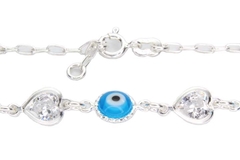 Pulseira Elos Longos Olho Grego Azul Corações Zircônia Prata 925 - PLPRF0028 - comprar online