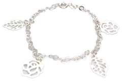 Pulseira Elos Largos Flores e Folhas Prata 925 - PLPRF0041