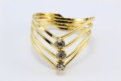 Anel Folheado Ouro com 3 Strass - ANFO0012 - facejoias.com.br