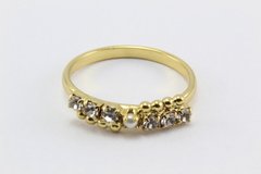 Anel Folheado Ouro Meia Aliança Strass com Pérola - ANFO0054 - facejoias.com.br