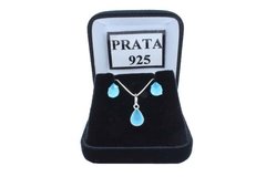 Conjunto Gota Azul Tiffany Prata 925 c/Caixa - CJPR0009