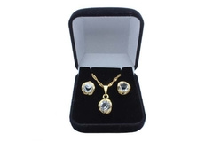 Conjunto Ponto de Luz Base Dobrada Strass Cristal Folheado Ouro c/Caixa - CJFO0033 na internet