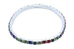 Pulseira Prateada Strass Cores 1 Volta Ajustável (Bijuteria) - PLFE0006