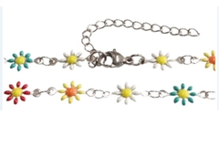 Pulseira Flores Resinadas Cores Diversas Aço - PLAÇF0049 - comprar online