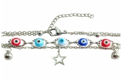 Pulseira Dupla Olho Grego Cores e Estrela Aço - PLAÇF0052 - comprar online