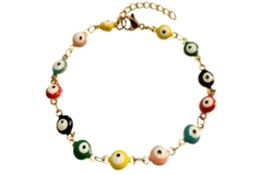 Pulseira OIho Grego Cores com Banho Dourado Aço - PLAÇF0055