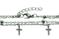 Pulseira Dupla Cruz e Bolinhas Aço - PLAÇF0064 - comprar online