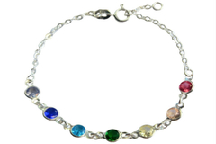 Pulseira Elo Português com Pedrinhas Coloridas Prata 925 - PLPRF0001