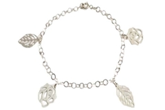 Pulseira Elos Largos Flores e Folhas Prata 925 - PLPRF0041