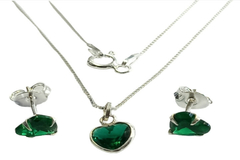 Conjunto Coração Verde Prata 925 c/Caixa - CJPR0004 - comprar online