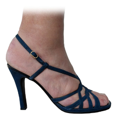 Sandalias Tiritas Cuero Azul Taco 10 cm Talle 43 - comprar online