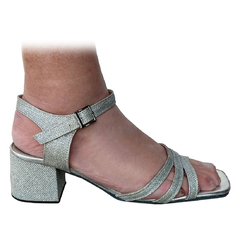 Liquidación Sandalias Glitter Plata Taco 6 Cm. Talle 44 - comprar online